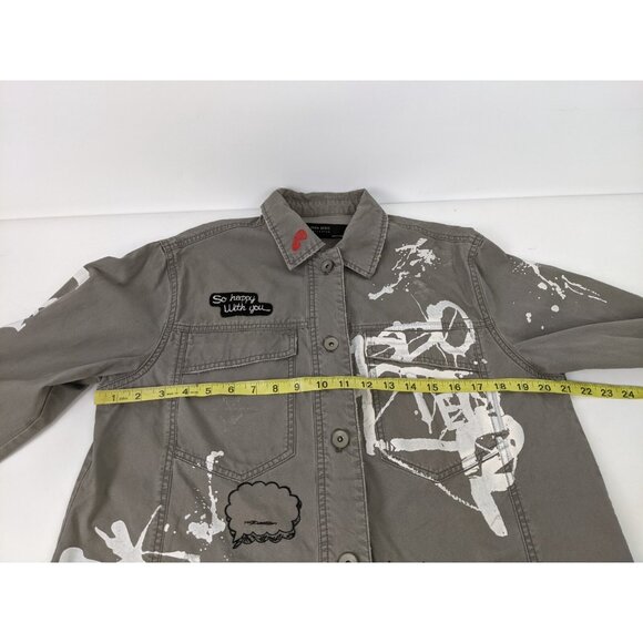 Zara Basic Outerwear Button Down Painted Patches Graffiti Jacket Size Small - Picture 7 of 10